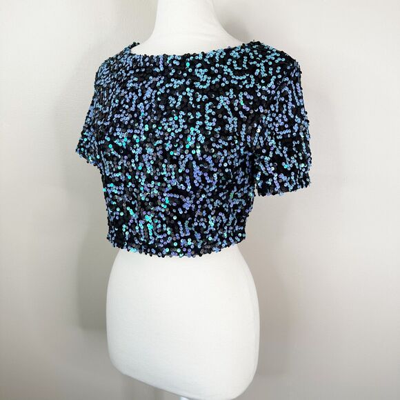 NEW Charlotte Russe Shirt Size M Vegas Baby All Over Sequin Crop Top - Picture 1 of 11